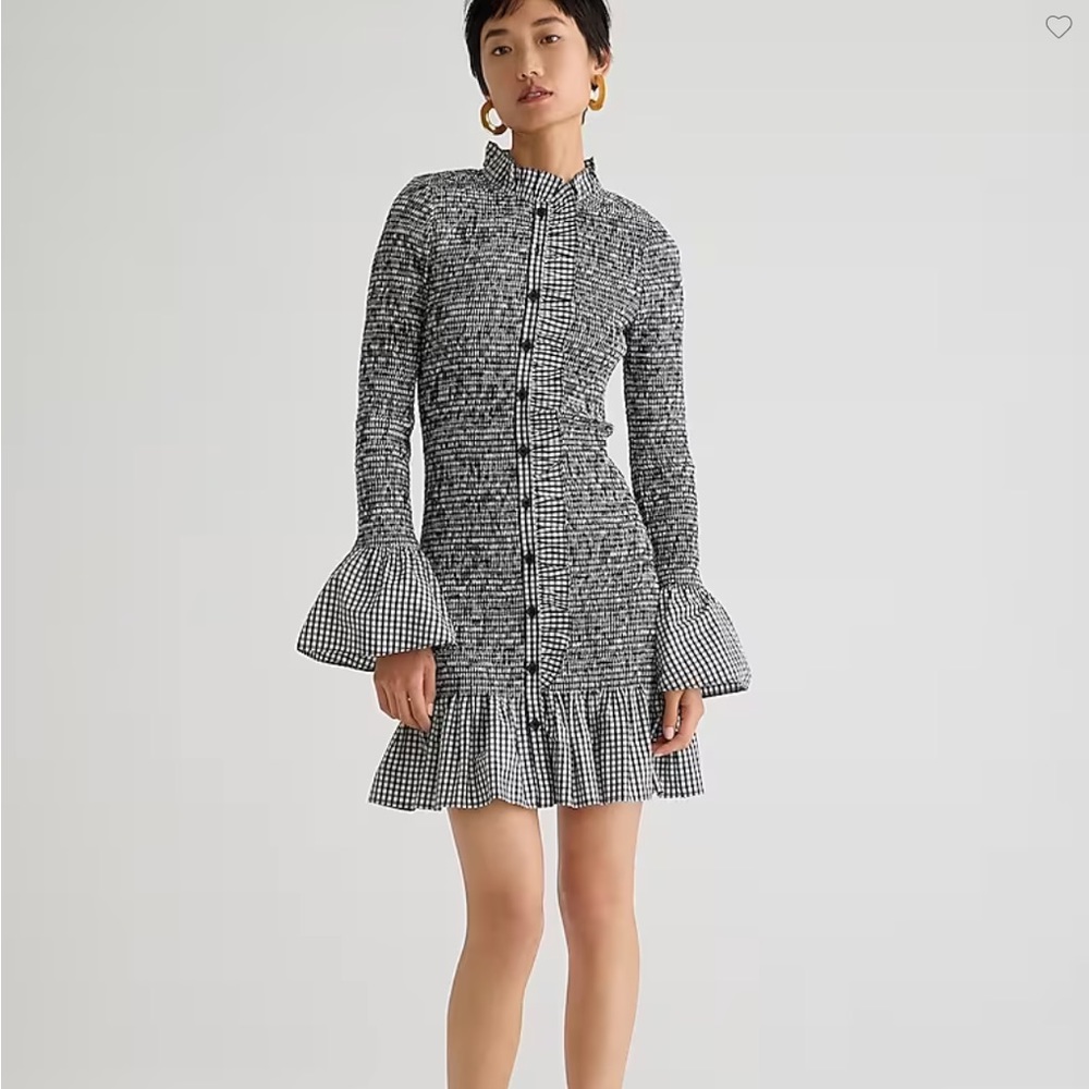J.Crew Smocked Button-Up Mini Dress in Gingham – Size Small – Organic Cotton